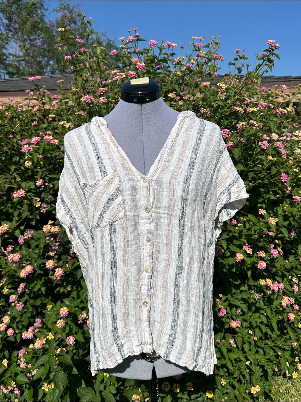 4our Dreamers Size Large Greta Sheer Stripes Button Down Smoke